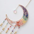 7 Chakra Wind Chimes Tree of Life Agate Moon Dream Catchers Hanging Ornament Natural Gem Agate Slice Crystal Wind Chime for Home Garden Decoration (Color)