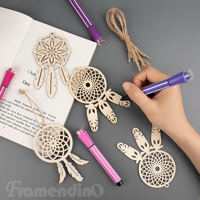 Framendino, 40 Pack Wooden DIY Dream Catchers Kits Decorative Hanging Ornaments to Paint for Home Tree Decor