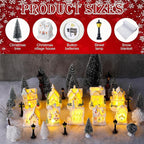 Shappy 48 Pcs Christmas Village Houses Town Buildings Accessories 10 Light up Christmas Village House 12 Mini Trees 12 LED Lights 2 Snow Blanket Box for DIY(Fresh Style)