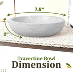 FNTSTICGOODS Travertine Decorative Bowl - 7.8” Diameter & 2” Height - Key Bowl for Entryway Table - Organic Modern Centerpiece - White/Gray