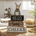 Moucuny 4 Pcs Donkey Bathroom Decor Set Farmhouse Bathroom Decor and Accessories Rustic Hello Sweet Cheeks Wooden Blocks Signs Funny Donkey Toilet Shelf Decoration for Home Office Half Bath