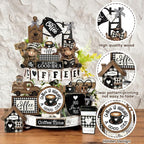 Mifoci 23 Pcs Coffee Tiered Tray Decorations Highland Cow Wooden Farmhouse Coffee Bar Accessories Signs Mugs & Rustic Highland Cow for Kitchen Table Centerpiece