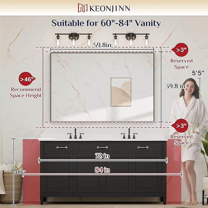 Keonjinn Gold Bathroom Mirror 60” x 40” Large Framed Mirrors for Wall Rectangular Vanity Mirror Brushed Gold Metal Frame Mirror Rectangle Farmhouse Mirror for Bathroom Sink(Horizontal/Vertical)