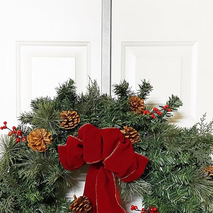 Haute Decor Adapt Adjustable Wreath Hanger, Top & Length Adjustable (Textured Silver)
