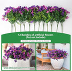 Homsunny Artificial Fake Flowers Plants for Outdoors - 12 Bundles Fake Plants Faux Silk Flowers Outside, UV Resistant for Planter Front, Porch, Garden, Patio, Spring Decor