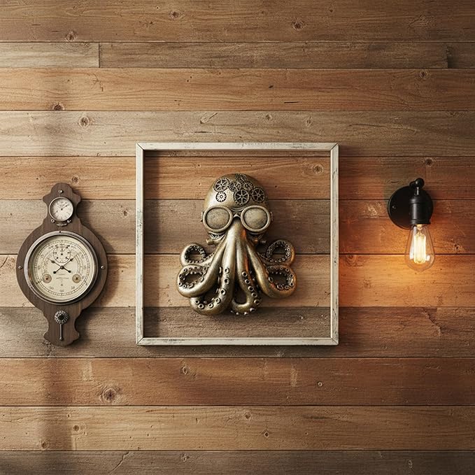 JJALIGHTS Exquisite Resin Animal Head Wall Sculpture (Gift Metal Frame) - octo Imitation Copper Vintage Decor for Living Room, Bedroom & Office | Decorative Wall Hanging Art (Octopus)