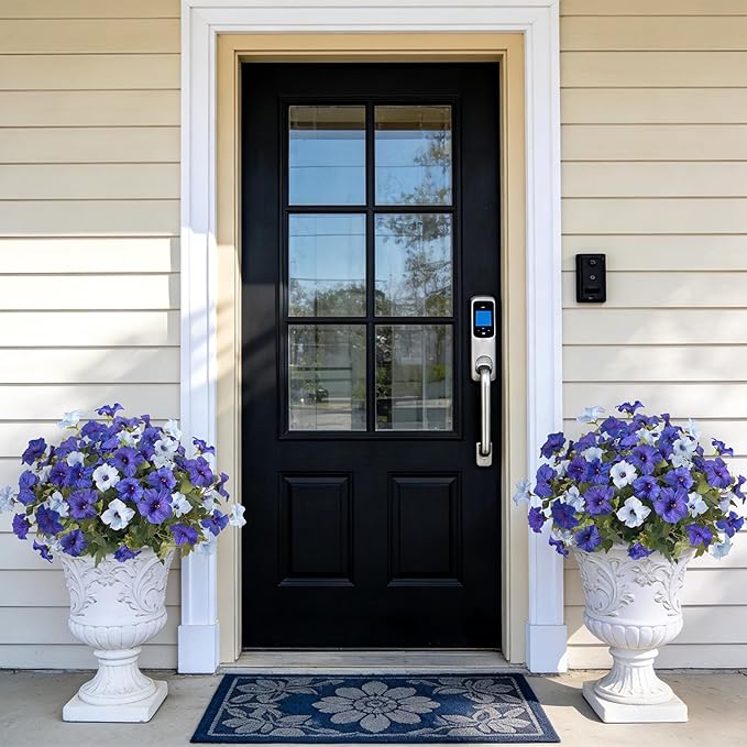 6 Pcs Artificial Flowers Fake Petunias for Outdoors, Faux Flowers for Outdoor Planter, UV Resistant Realistic Fake Plants for Outside No Fade for Garden Porch Patio Indoor Room Decor(Blue)