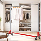 Simple Houseware Industrial Grade Z-Base Garment Rack, 500lb Load with 63 Inches Extra Long Bar, Red