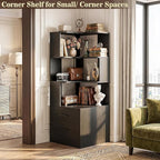 Armocity Corner Bookshelf with Drawers, 6 Tier Corner Book Shelf Display Bookcase, Freestanding L Shaped Bookshelf for Bedroom, Living Room, Home Office, Black