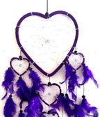 OMA Dream Catcher - Hand Made Purple Feather Dream Catcher Heart Shaped with Crystal Beads - 7" Diameter & 24" Long - OMA Federal (TM) Brand