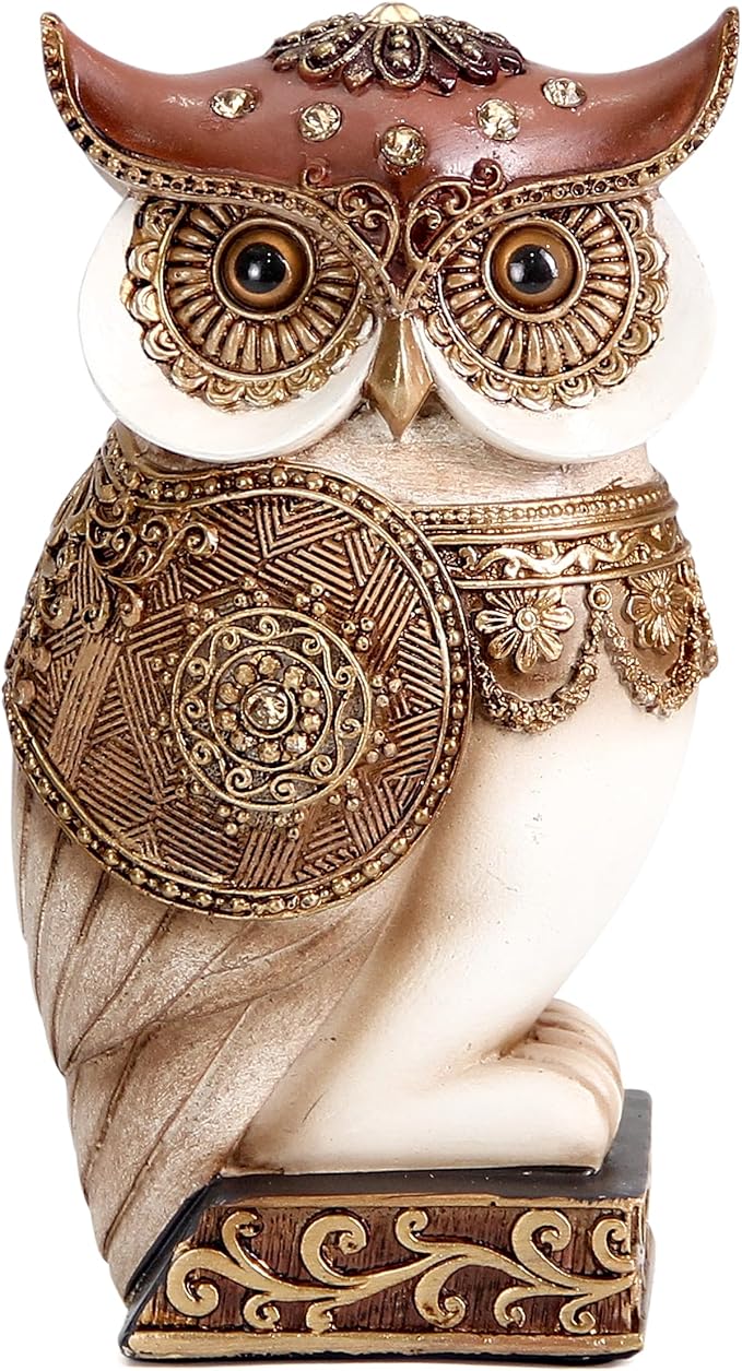 Owl Statue for Home Decor Accents, Shelf Bookshelf Table Office Living Room Decor Owl Figurine, Ideal Gifts for Bird Lovers, Antique Golden Color