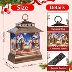 Christmas Snow Globe Lantern Water Glittering Lantern with 8 Songs & 6H Timer Romote Control Christmas Snow Globes USB & Battery Operated for Christmas Festival Decorations Gifts (Nativity)