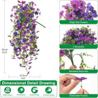 Homsunny Artificial Hanging Flowers for Outdoor, 2PCS Fake Flowers Faux Silk Daisy with Eucalyptus Leaves, UV Resistant Aritificial Flowers for Spring Home Patio Yard Porch Decor (Double Purple)