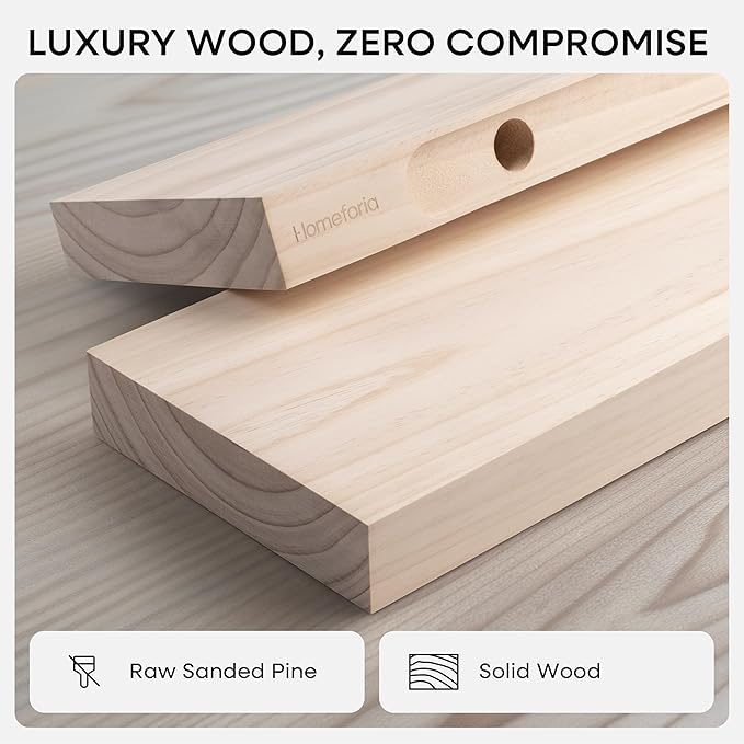 Homeforia 60 inch Wood Floating Shelf, High End Solid Natural Long Wood Shelf for Wall 60 inches, Unfinished Wooden 60inch Large Floating Shelves, Heavy Duty Bracket, 60 X 6.5 X 1.75 in, Set of 2