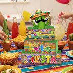 Yuntau 4 Pcs Mexican Fiesta Party Decorations Wooden Cinco De Mayo Tabletop Decor Lets Fiesta Tiered Tray Decor Rustic Wood Block Sign Gift Farmhouse Mexican Centerpieces Portable Shelf Home Office