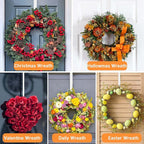 Dreecy 12” Wreath Hangers for Front Door, Christmas Wreath Hanger Holder, White Over The Door Wreath Hanger Hooks for Hnaging Christmas Front or Back Door Reef Decoration 2 Pack