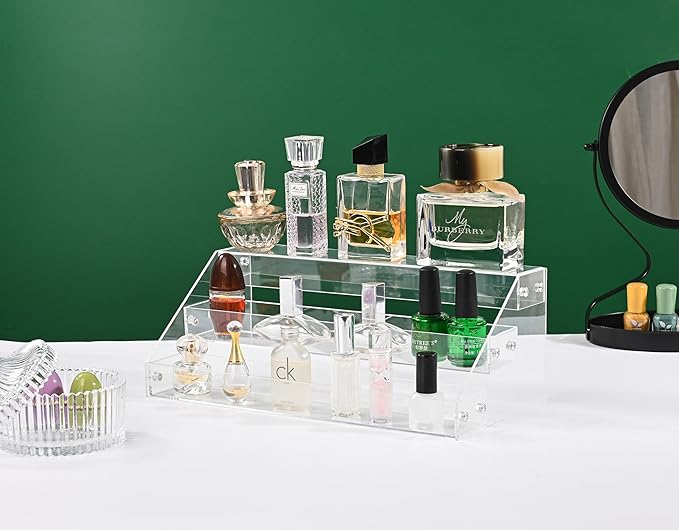 AISIDERK 12" Acrylic Riser, Shelves - 3-Tier Clear Perfume Organizer,Sturdy and Stable Acrylic Organizer for Display Decorative,Skincare Organizers for Countertop, Tabletop, Collectibles, Nail Polish