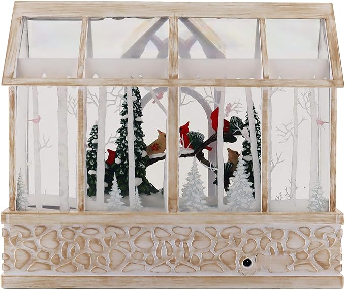 Victory Creative Christmas Illumination Cardinals Greenhouse Water Globe 8"x9" Musical Giltter Spinner Battery Operated Timer & USB Xmas Light Up Snow Globe Home Decor