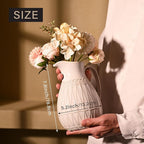 VICTOR & TERESA Small White Ceramic Pitcher Vase for Home Decor, 8'' Decorative Jug Vases Gift for Her, Farmhouse Distressed Vases for Flowers, Pampas Grass, Table Centerpieces, Kitchen, Mantel