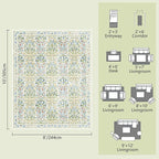 Washable 8x10 Area Rug - Light Green Oriental Design for Living Room, Bedroom, Dining Room & Under Kitchen Table - Stain Resistant, Non-Slip Large Rug