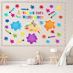 God Paint Splatter Religious Bulletin Board Set Christian Jesus Colorful Art Painting Back to School Classroom Bulletin Board Decorations Bible Cutout for Library Home Wall Sunday School Decor