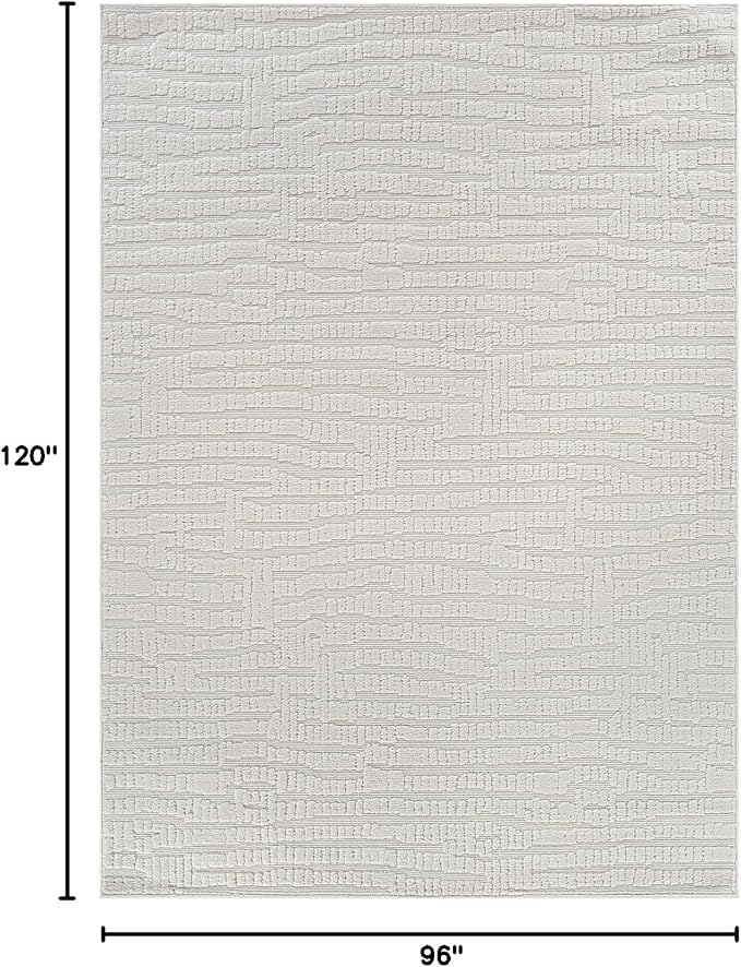 Modern Micro Loop Indoor Area Rugs for Living Room Bedroom Kitchen Geometric Pebble White 8x10 Luxury Durable Low and High Pile Non-Shedding Stain Resistant Soft Area Carpet 8 x 10