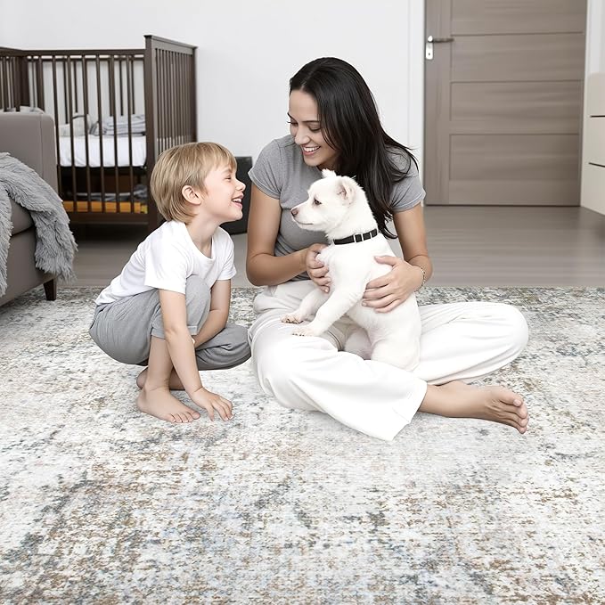 2.6'x8' Runner Rug Washable Rug;Modern Abstract Soft Thin Runner Rug Brown Grey