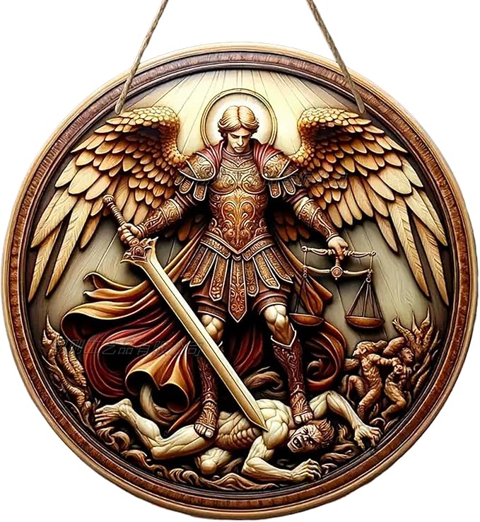 St. Michael San Miguel Arcangel Wall Pediments Home Decor Door Sign Plaques Hanging Pendant Decorations Batter Guard Angel Christian Religious Ornaments (P)