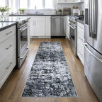 2.6'x10' Runner Rug Washable Rug: Modern Abstract Soft Thin Runner Rug Black