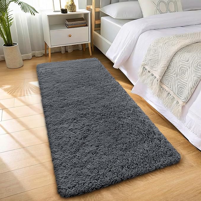 OLANLY 3x10 Machine Washable Runner Rugs for Hallway, Soft Fluffy Shaggy Bedside Rugs for Bedroom, Living Room, Indoor Floor Carpet for Kids Girls and Boys, Nursery Rooms, Home Decor Aesthetic, Grey