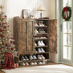 Brown 7+1 Tier Farmhouse Shoe Storage Cabinet - 45" Tall Entryway Organizer with Cross Molding Doors, 3 Adjustable Shelves & Metal Legs, Shoe Rack for Front Door Entrance