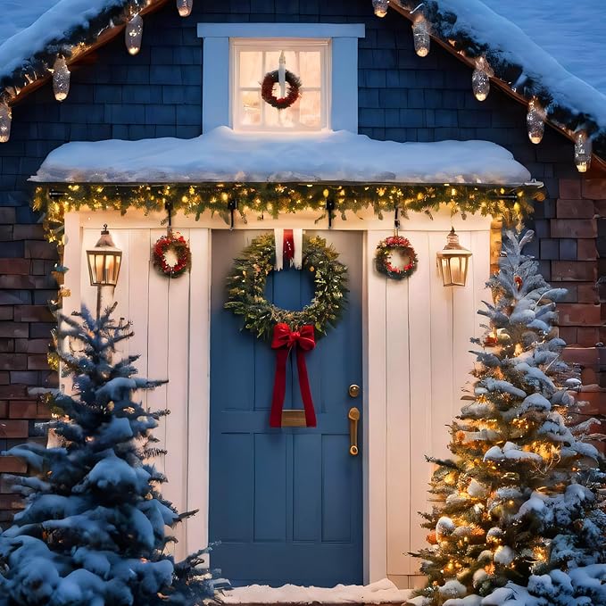 Moxweyeni Front Door Garland Hanger, Adjustable Width 31.5"-94.5", Stainless Steel Christmas Decoration Holder Garland Hanger for Door Frame Doorway Wreath Lights Outdoor, No Screws or Nails