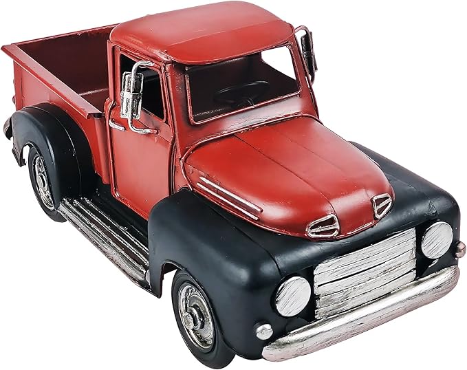 Vintage Farmhouse Black Red Truck Pickup Truck Rustic Metal Home Decor Collectible Vehicle Car Model Home Table Desktop Tabletop Gift Decoration