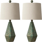 PoKat 20.25" Green Table Lamps Set of 2 for Night Stands, Vintage Bedside Lamps for Bedroom Living Room, Retro Bedroom Lamps for End Table, Suitable for Small Place, Green with Gold