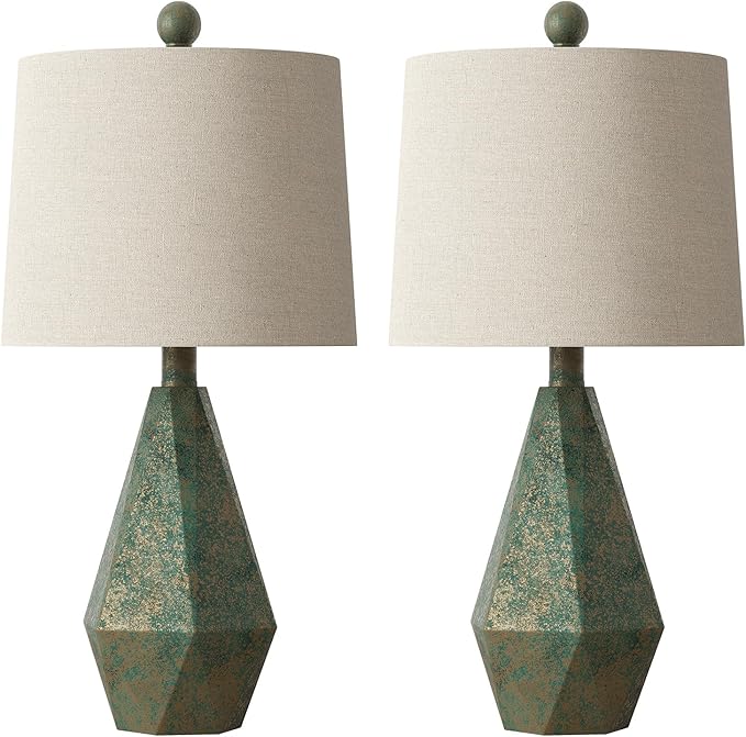 PoKat 20.25" Green Table Lamps Set of 2 for Night Stands, Vintage Bedside Lamps for Bedroom Living Room, Retro Bedroom Lamps for End Table, Suitable for Small Place, Green with Gold