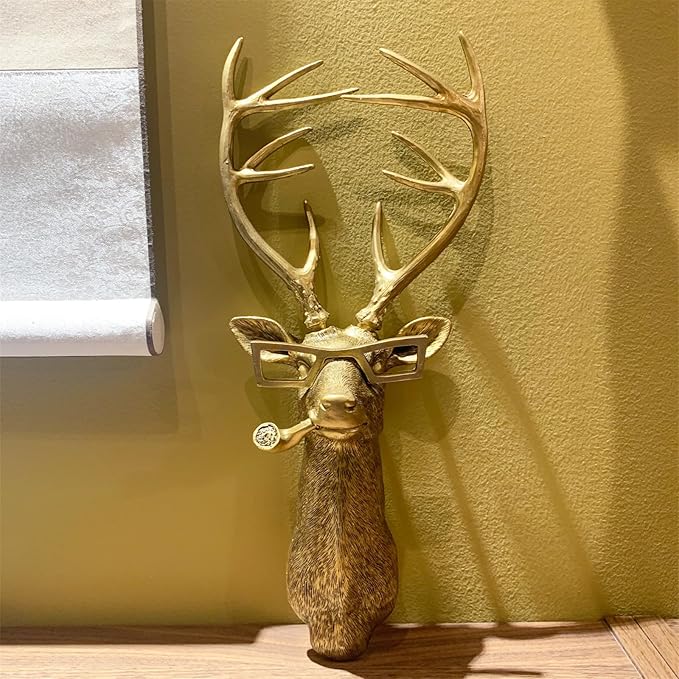 Animal Heads Wall Decor, Faux Deer Head Mount, Animal Sculptures Wall Decor, Resin Animal Head Wall Hanging Decoration for Living Room Bedroom Kitchen Gift,Deer