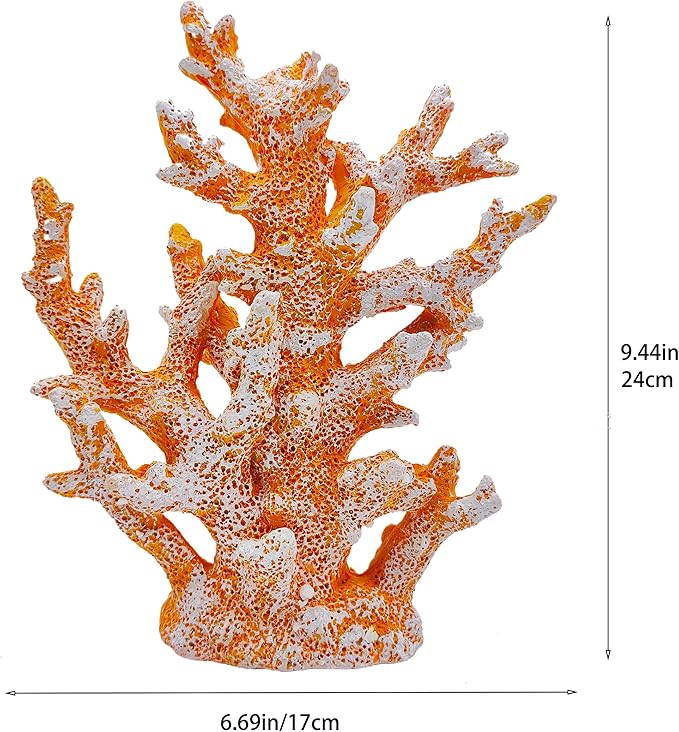 Etlemonde Beach Coastal Decor Coral Reef Home Decor Coral Statue Sculpture Home,Desk,Bathroom,Desktop Shelf Statue,Marine Themed Gifts (Golden Orange Coral)