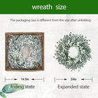 Jasuline 24 Inch Eucalyptus Wreaths for Front Door - Summer Spring Boxwood Greenery Leaves Wreath with Lambs Ear & White Berries, All Season Outdoor Hanging Decor for Indoor Porch Window Wall