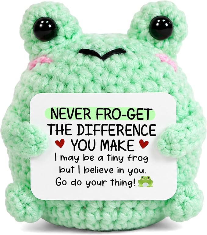 OASSIE Thank You Gifts for Women Men - Frog Positive Crochet Animals - Teacher Appreciation Gifts, Birthday Retirement Gift for Woman Teacher Nurse Coworkers Boss, Emotional Support Crochet