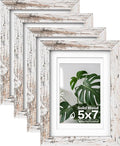 Egofine 5x7 Picture Frames Set of 4, Made of Solid Wood Covered by Plexiglass 3.5x5 and 4x6 with Mat or 5x7 without Mat, for Table Top Display and Wall Mounting Photo Frame Rustic White