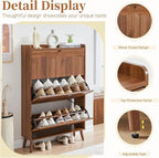 BERRYMERRY Shoe Storage Cabinet for Entryway with 3 Flip Drawers, 51.2” Tall Narrow Shoe Organizer with Wave Panel, Freestanding Wood Hidden Shoe Cabinet for Hallway