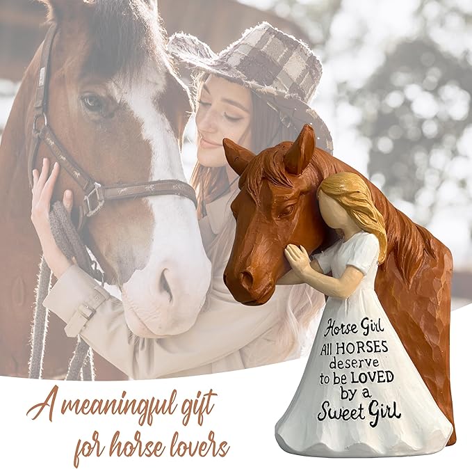 Girl and Horse Figurine – Horse and Girl Figurine, Equestrian Women Gifts, Gift for Horses Girls, Horses Lover Gifts for Girls, Equestrian Themed Gift for Women