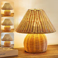 WERFOP Bamboo Table Lamp Handmade Boho Rattan Bedside Lamp,3 Colors Adjustable Vintage Wicker Wooden Nightstand Lamp with E26 Bulb for Bedroom Living Room Desk Entrance
