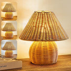 WERFOP Bamboo Table Lamp Handmade Boho Rattan Bedside Lamp,3 Colors Adjustable Vintage Wicker Wooden Nightstand Lamp with E26 Bulb for Bedroom Living Room Desk Entrance