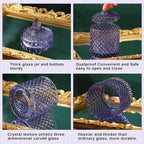 Aoriher 4 Pcs Crystal Glass Candy Jar Set with Lids Home Decorative Storage Jars for Apothecary, Bathroom, Kitchen, and Pantry, Ideal for Cotton Swabs and Jewelry(Medium,Light Purple)