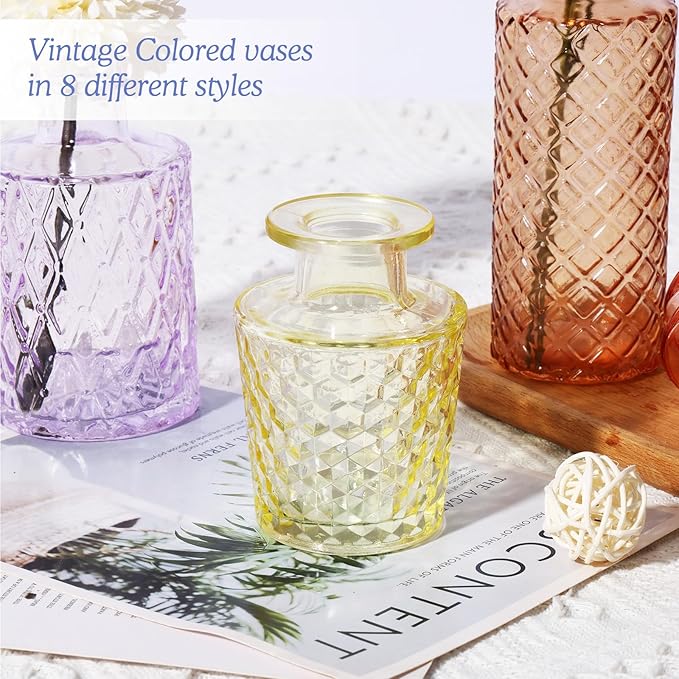 38 Pack Colorful Glass Bud Vase Set, Small Colored Vintage Vases for Centerpieces, Decorative Flower Vases for Wedding Home Table Decor