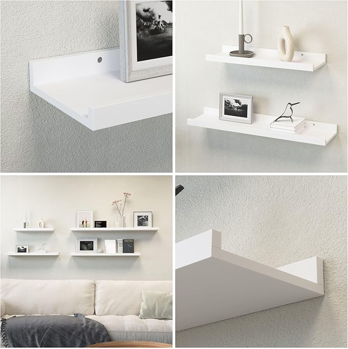 Boswillon 55.1 Inches Long Floating Shelves, 2 Set Rustic Wall Shelf for Bedroom, Nursery Book Shelf with Lip, Picture Ledge Shelf for Living Room, Bathroom, Kitchen - White