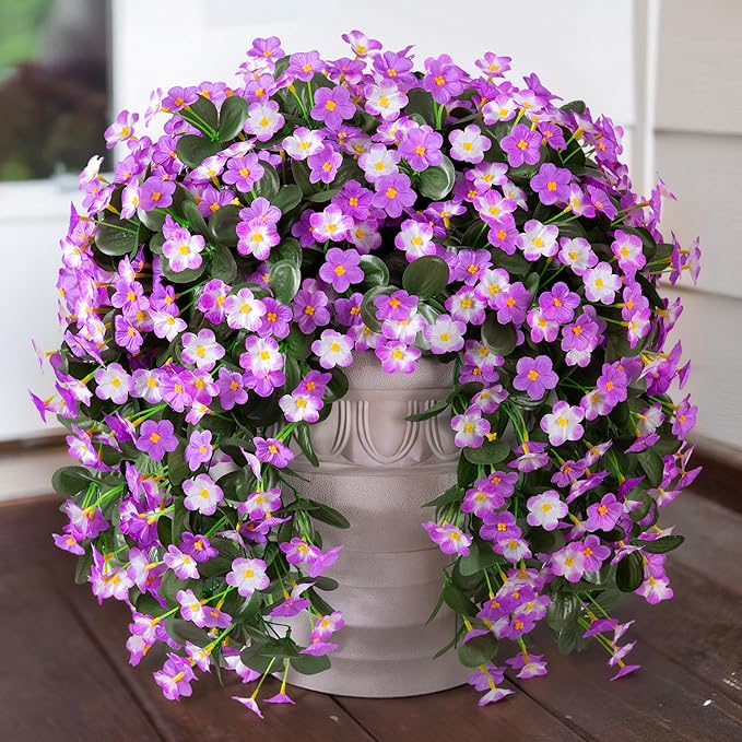 HyeFlora 2PCS Artificial Hanging Flowers for Outdoors Spring Decoration, Faux Daisy Plants Fake Silk Orchid Long Stems UV Resistant Mums for Home Garden Wall Party Indoor Outside Decor