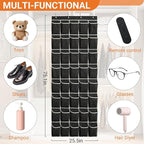 40-Pocket Over the Door Shoe Organizer - Large Mesh Pocket Hanging Shoe Organizer,Behind the Door Shoes Storage Holder Hanger (Black-W)