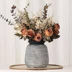 Ceramic Rustic Vase, Small Flower Farmhouse Vases Home Decor, 6“ Short Pottery Decorative Pampas Vase for Table Living Room Entryway Mantel Bookshelf Bedroom Bathroom Kitchen-Black